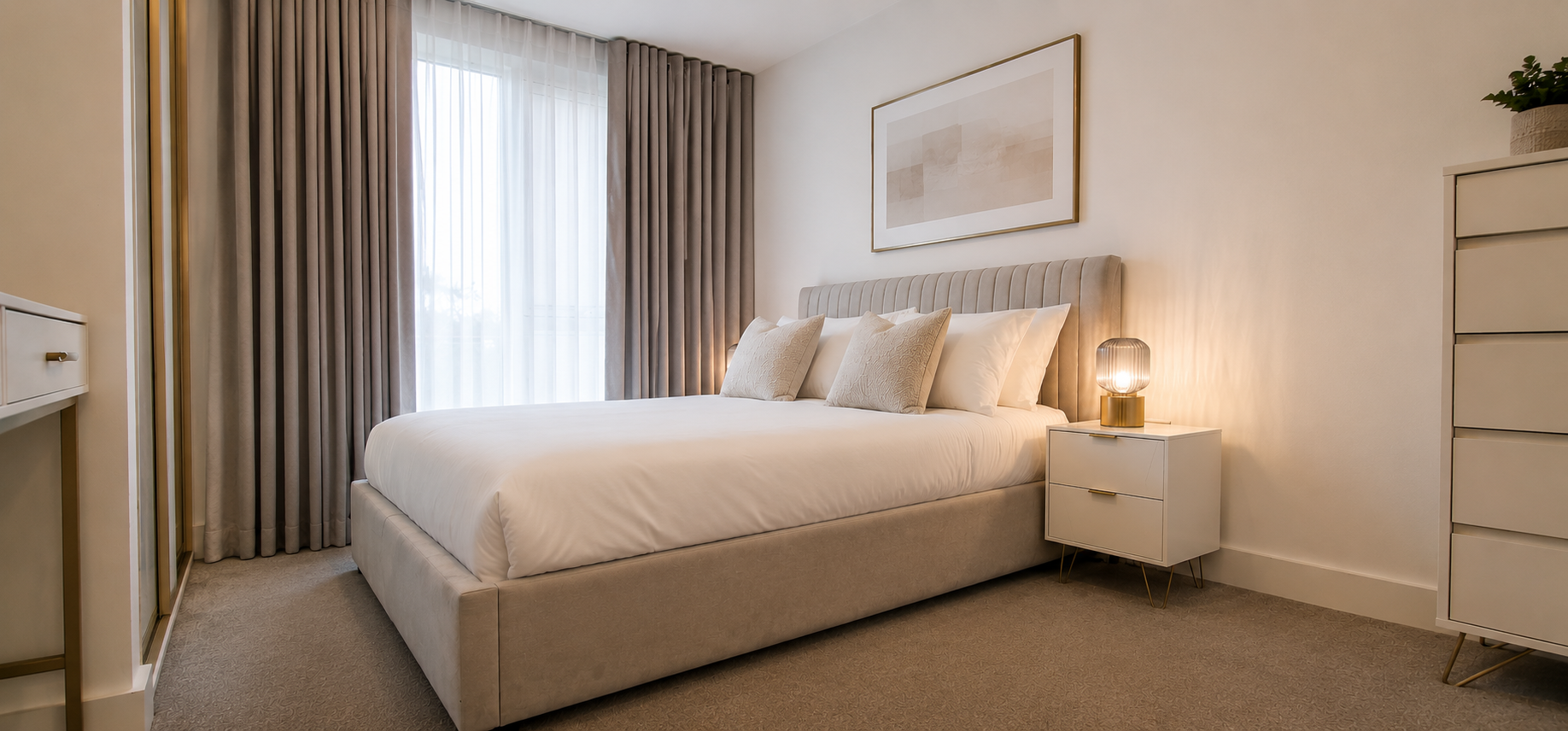 Sophisticated bedroom in a Luxe Quarters property